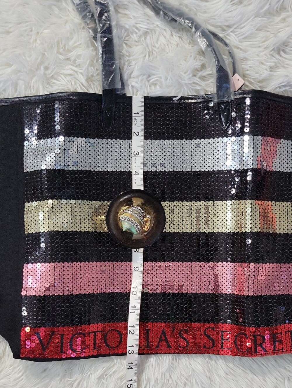 Victoria's Secret Black Sequin Stripe Tote - Pink & Gold Accent - Picture 6 of 12